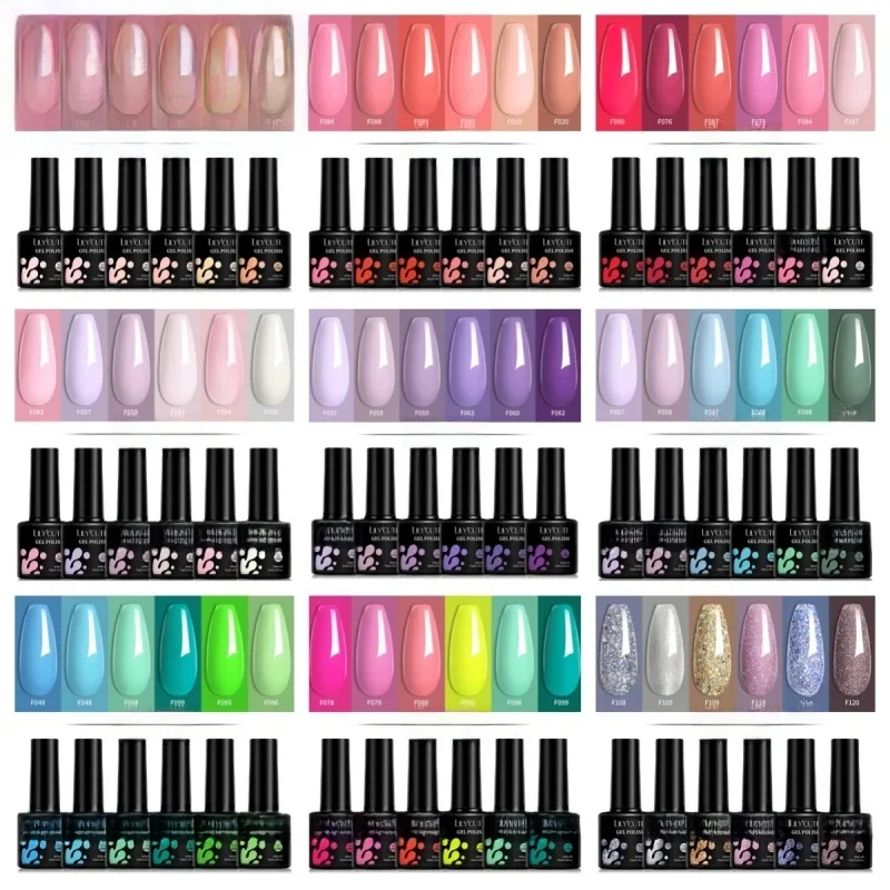 LILYCUTE 6-teiliges 7ML Gel DIY Nagellack-Set Leuchtend Rosa Nagel-Charms Abziehbarer UV-LED-Gel-Lack Nagelkunst-Design Zubehör