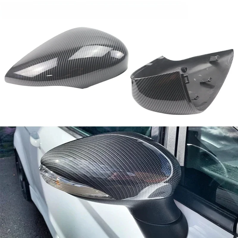 2x drukowane błyszczące czarne błyszczące lusterko wsteczne z włókna węglowego do Forda Fiesta MK7 2008-2019 — zdjęcie 2