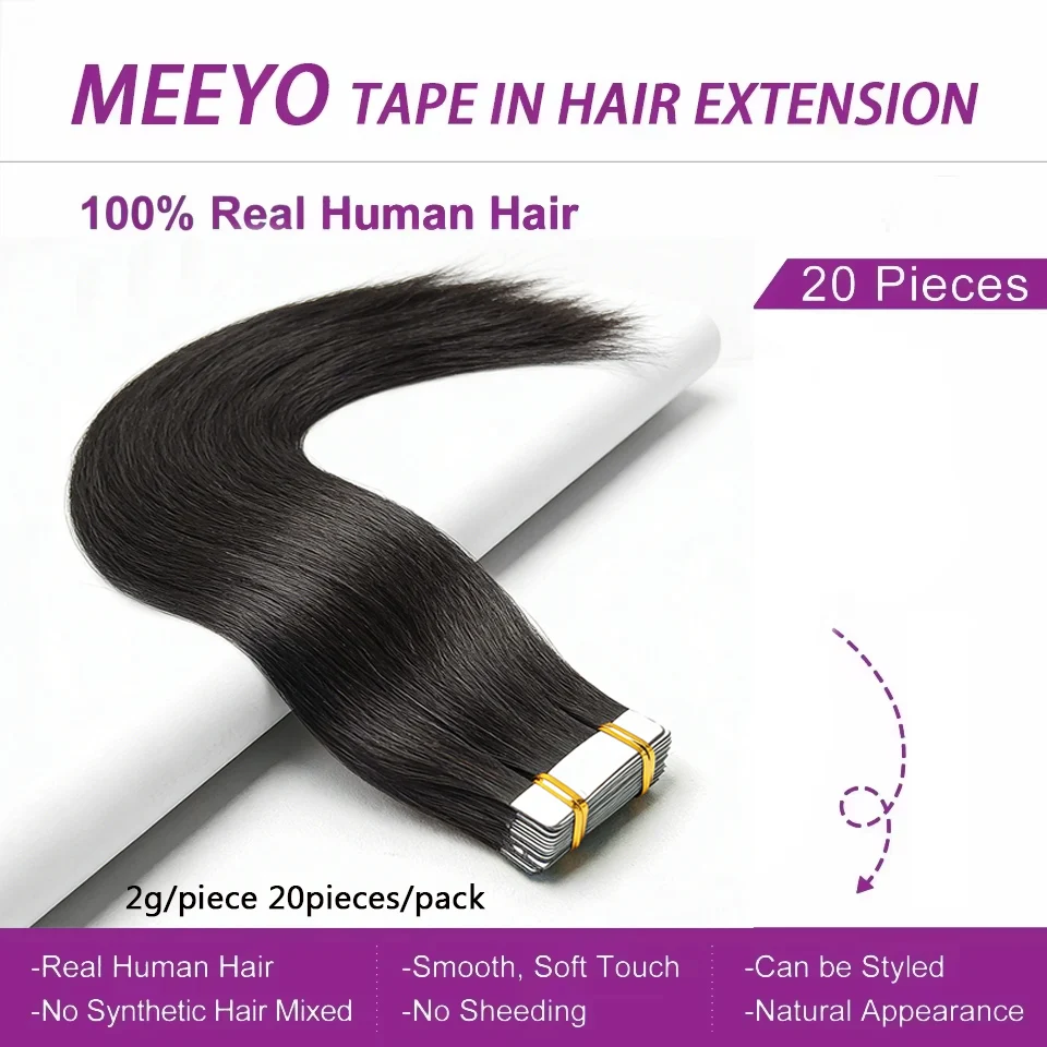 Extensiones de cabello con cinta adhesiva en color natural, cabello humano virgen, liso sedoso, invisibles con cinta, color #4 para mujer, 50 g, 20 piezas 2