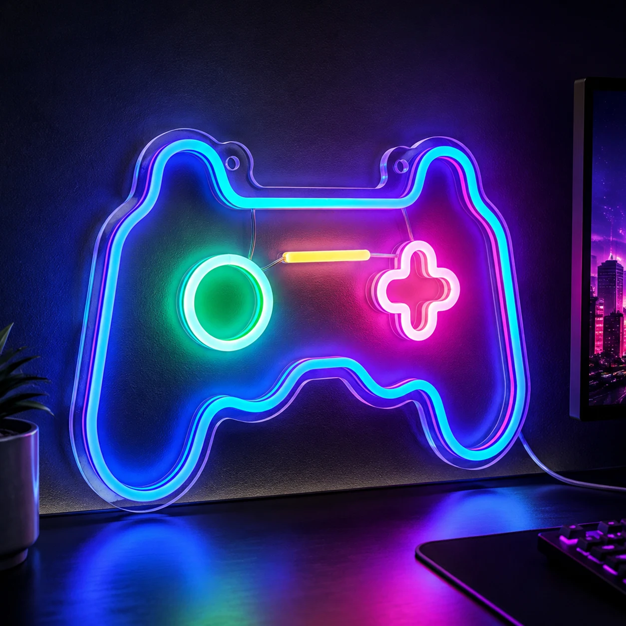LED-Neonschild für das Spielzimmer, Acryl-Wandleuchte in Form eines Gamepads mit einstellbarer Helligkeit, als Dekoration für das Gaming-Setup, geeignet für Schlafzimmer, Partys, Halloween und als