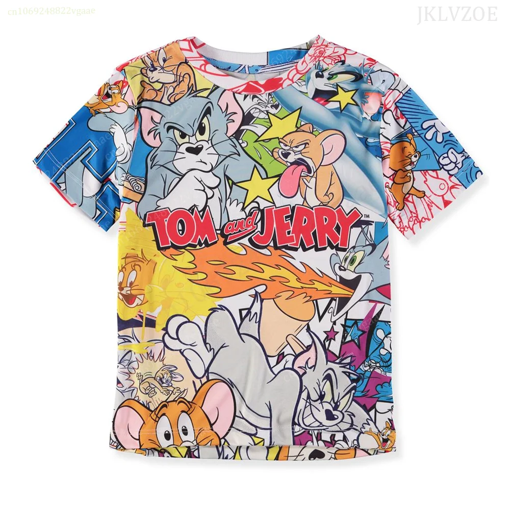 Summer Tom And Jerry T Shirt Boys Girls Women Men Kids Short Sleeve Tee Couple Family Clothes Costume Friends Tops