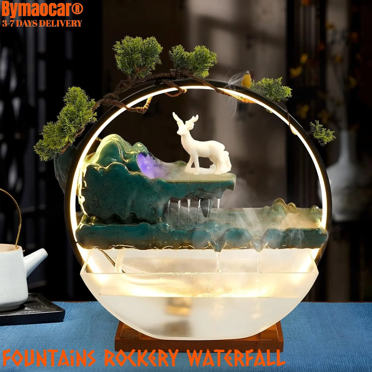 

Настольный фонтан со светодиодной подсветкой и распылителем — мини-декор водопада в помещении с чашей для рыбы — для комнаты для медитации