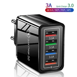 3A 4 USB Fast Charger EU US Plug Quick Charge 3.0 Wall Phone Adapter for iPhone Samsung Xiaomi Redmi Portable Travel USB Charger