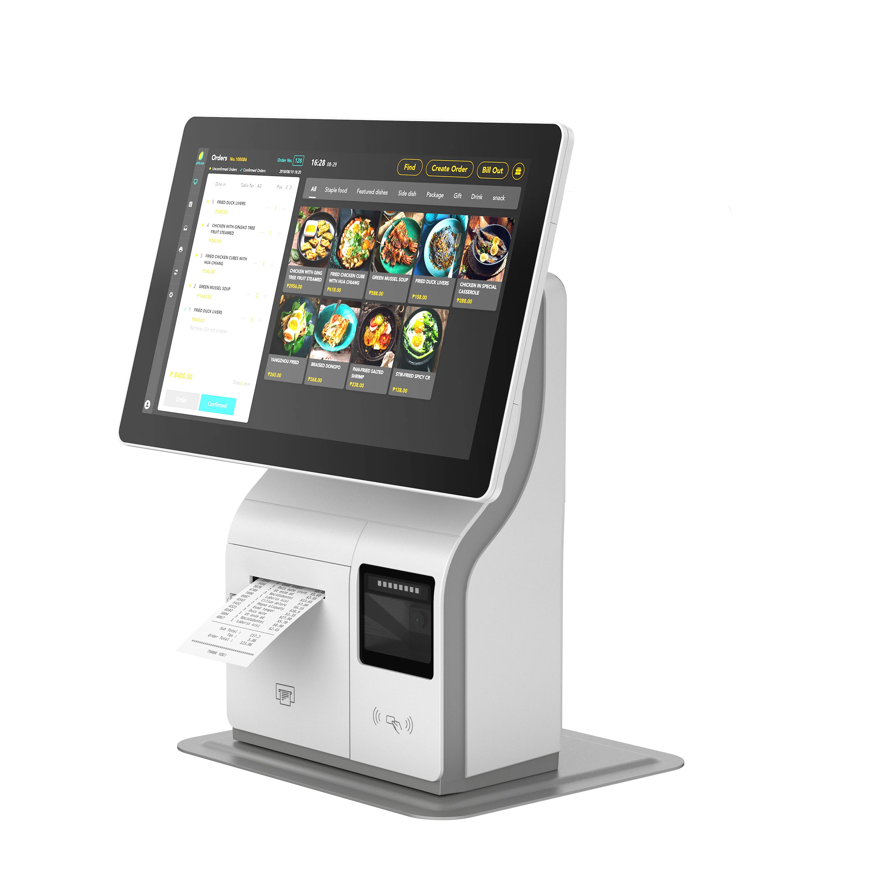 Self Service KIOSK 15,6" FHD, Android ou Windows com Impressora, scanner, tela sensível ao toque de 10 pontos, Android ou Windows