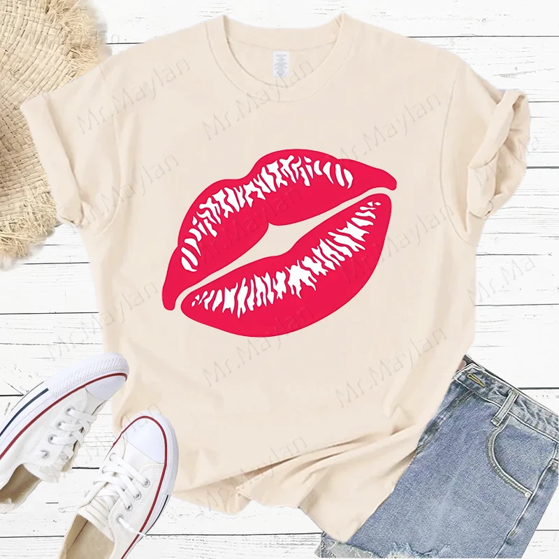 Summer New Sexy Lips Short Sleeve Print Clothing Women's T-Shirt Harajuku Graphic Clothing Women's Top, Tshirts Retro Drop Ship