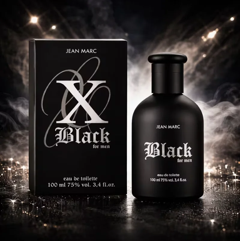 X Black pour hommes, 100 ml – Eau de toilette Jean Marc pour hommes, parfumé aux notes d’agrumes et de bois, avec des touches de citron, de genévrier et de patchouli.
