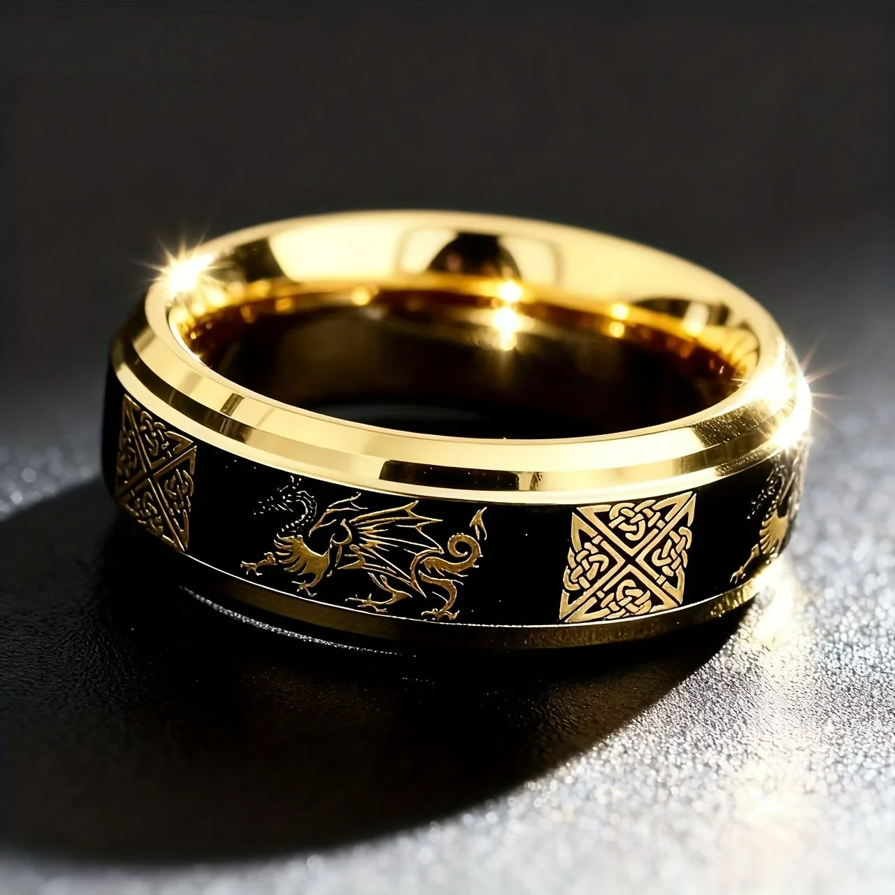 Cool Stainless Steel Celtic Dragon & Knot Ring for Men Women, Dragon Wedding Band, Celtic Ring, Everyday Wear Jewelry view 2