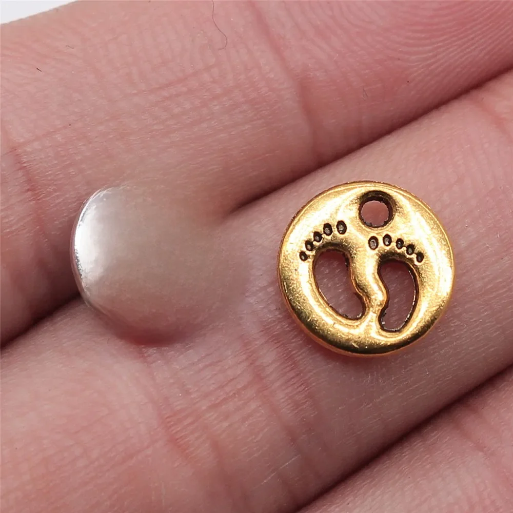 WYSIWYG 20 sztuk 11x11mm 2 kolory antyczne srebro kolor antyczne złoto stóp urok podwójne jednostronne stopy dziecka Charms z wąskimi nogawkami Charms — zdjęcie 2
