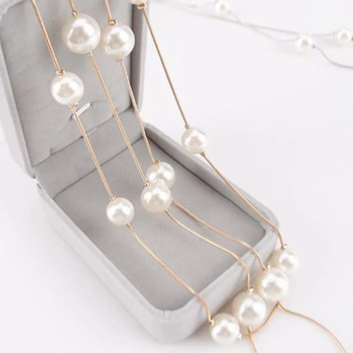 Double Layer Imitation Pearl Necklaces Women Adjustable Korean Version Metal Accessories Jewelry Sweater Chain image 6
