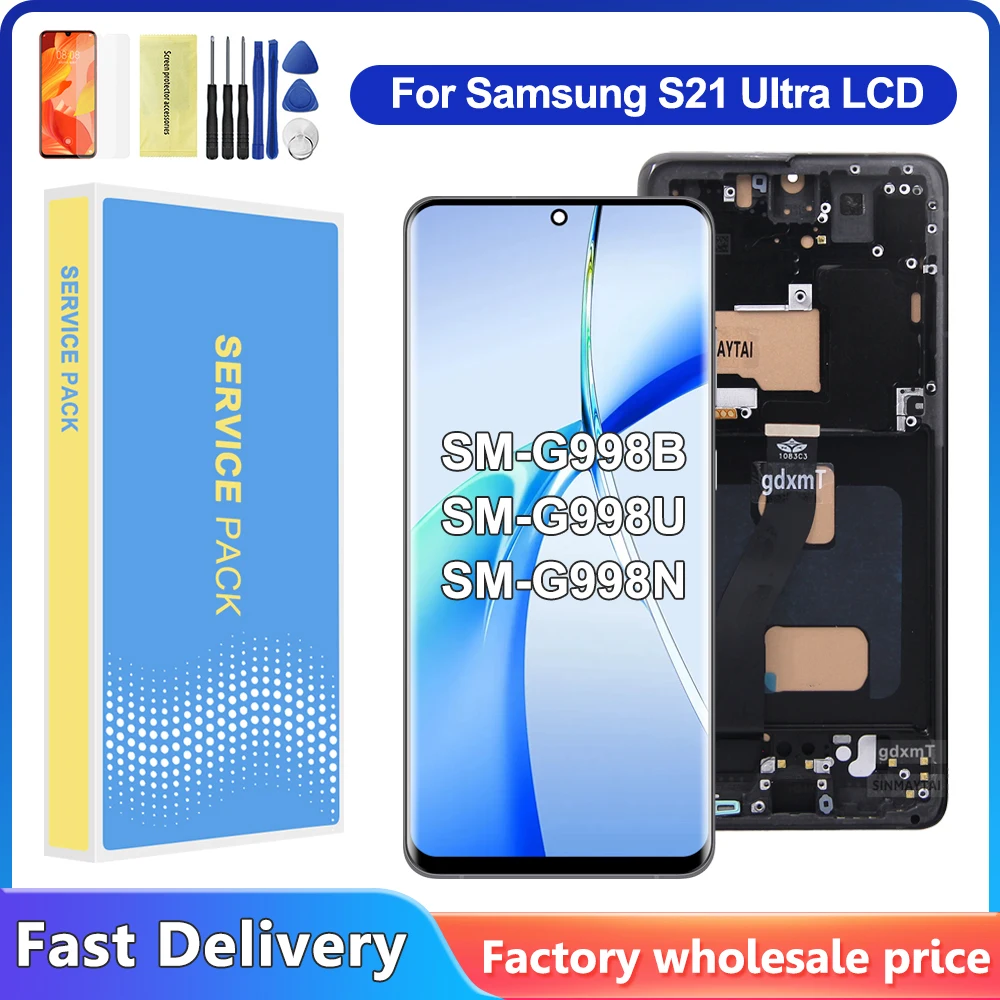 Tested S21 Ultra LCD With Frame For Samsung S21 Ultra 5G LCD G998 G998B SM-G998U Display Touch Screen Digitizer Replacement