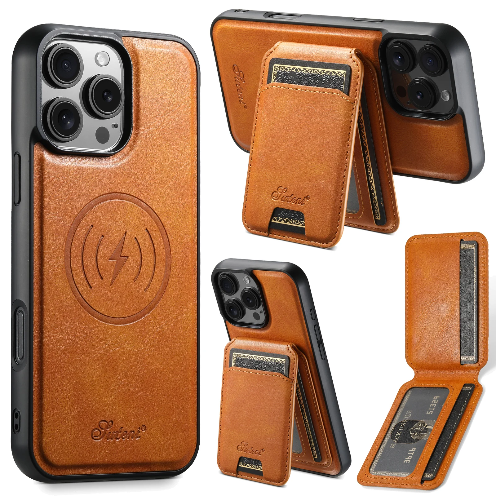 

Wallet Card Pocket Holder Case iPhone 16e 15 14 Plus 13 16 Pro Max Magnetic Wallet Removable Case Fundas Carcasa Wireless Charg