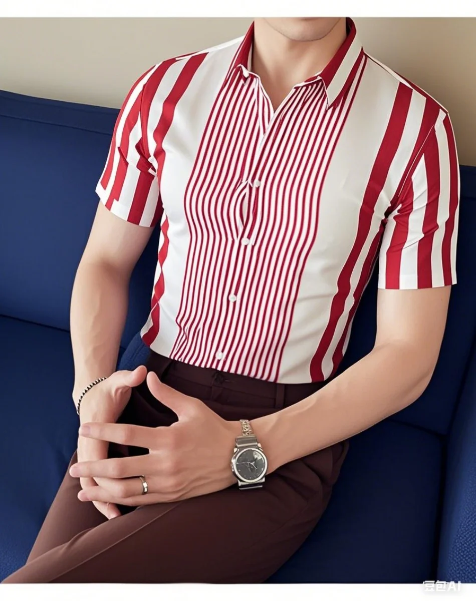 9 色ストライプメンズシャツカジュアル通気性大きいサイズメンズスポーツ快適な生地半袖シャツの襟