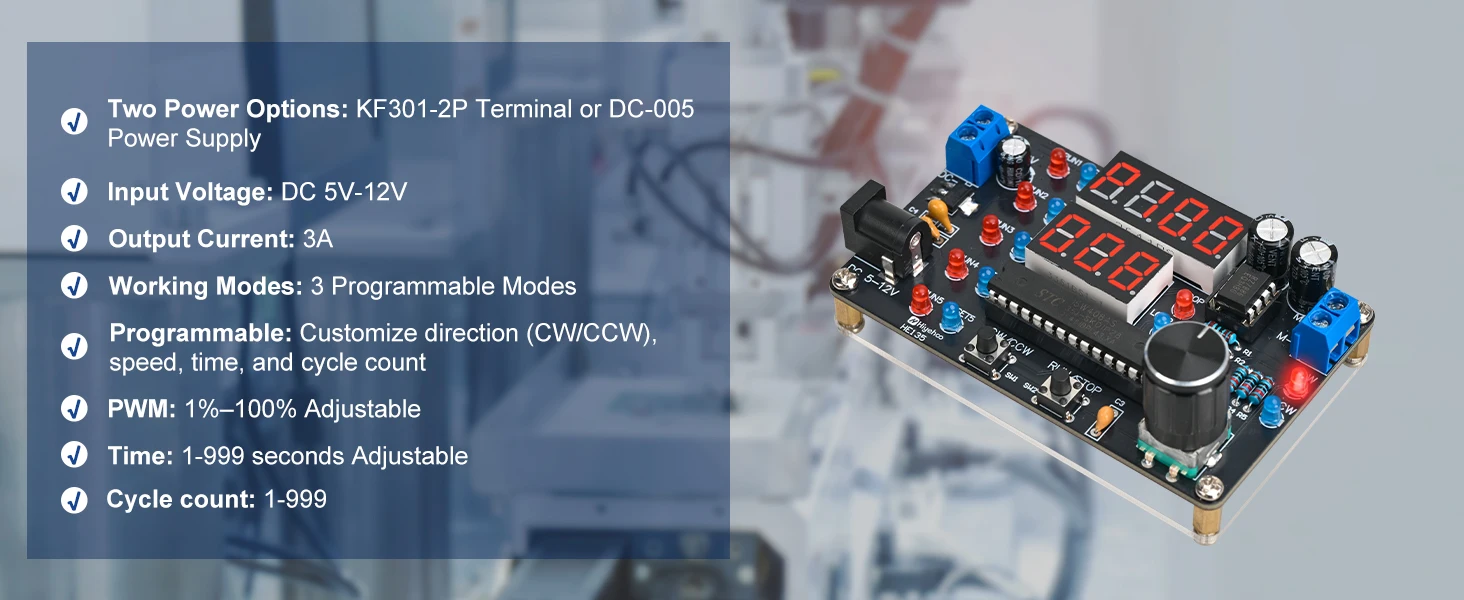 Programmierbarer DC-Motorgeschwindigkeitsregler Lötübungs-Set DIY-Motorsteuermodul mit Vorwärts-/Rückwärts-Timer & Schleifmodi – Detail 2