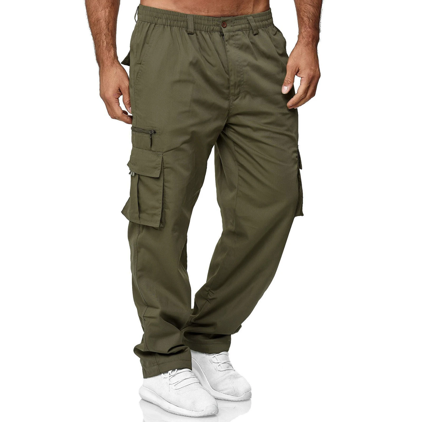 Pantalones cargo informales con cremallera para hombre, pantalón holgado con múltiples bolsillos, para correr, 2022