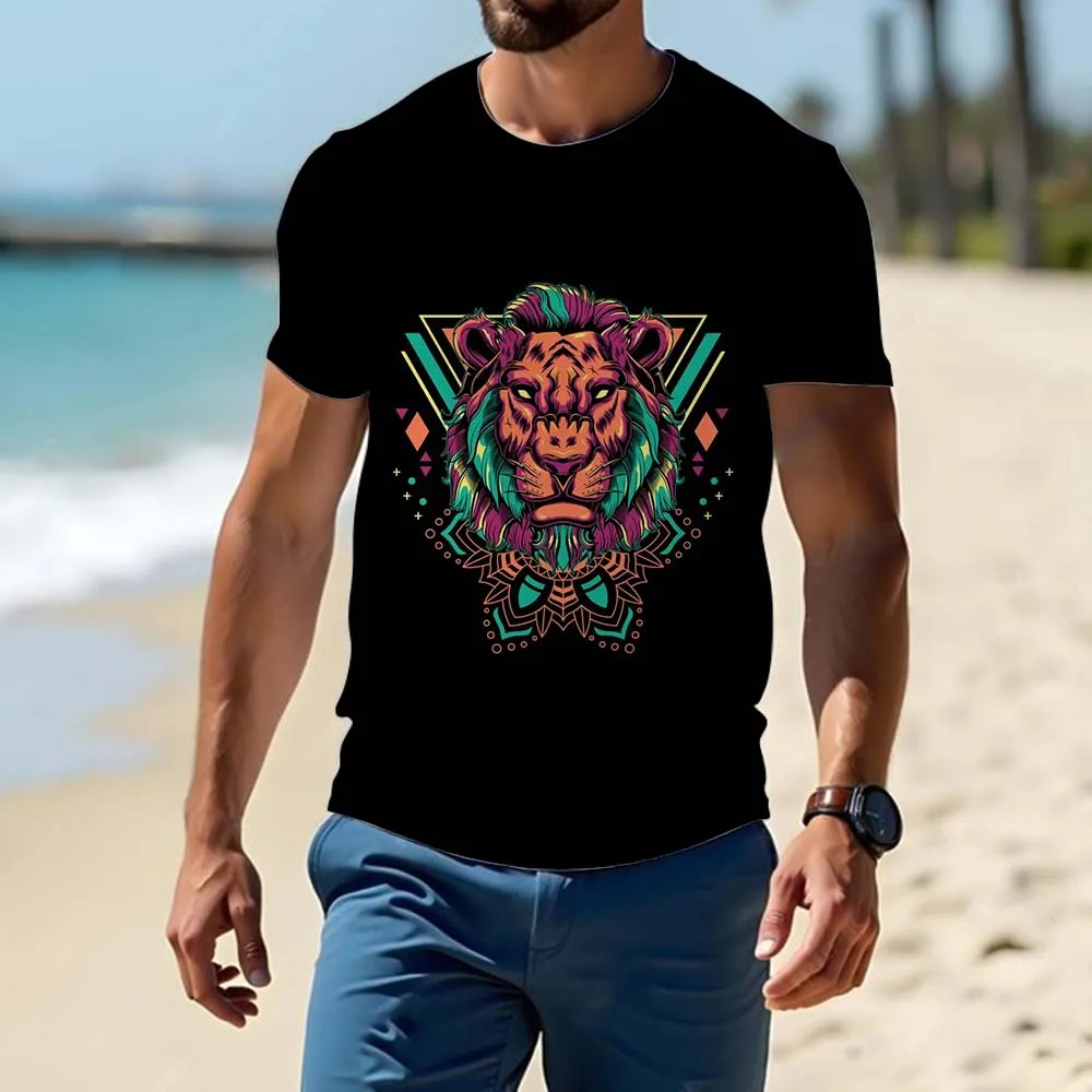 Black Men's Casual T-shirt Animal 3d Print Casual O Neck Pullover Short Sleeve Street Summer Fashion Cool Loose Breathable Tops