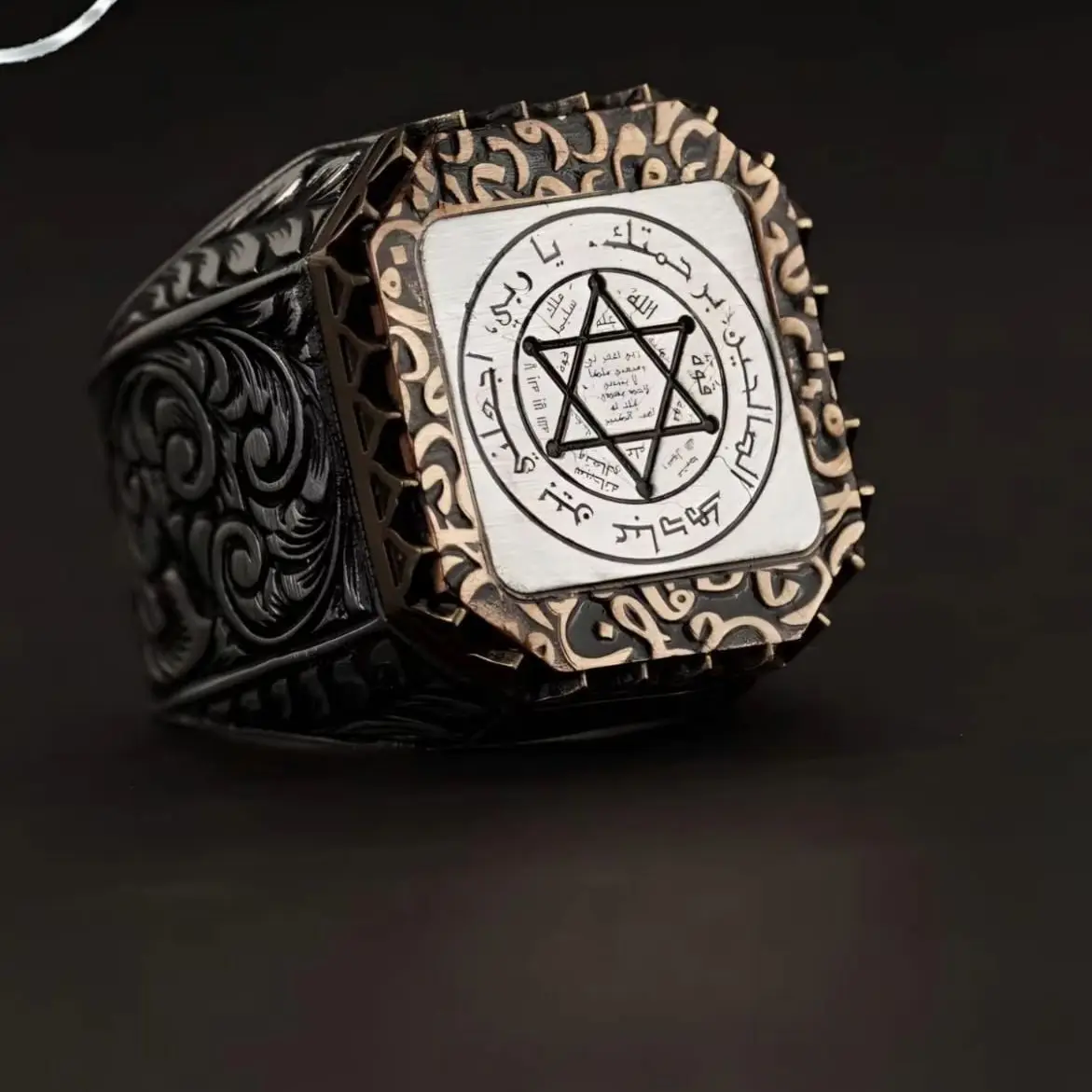 Square Prophet Solomon Seal Silver Men's Ring, Adjustable Jewelry, Customizable Statement Ring, Gift For Her, Design Ring