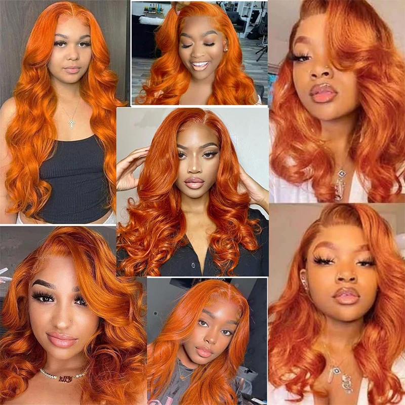 Ginger Orange 13x6 Transparent Lace Front Wigs Malaysia Human Hair Body Wave Human Hair Wig 350 Colored 34 36 inch For Women