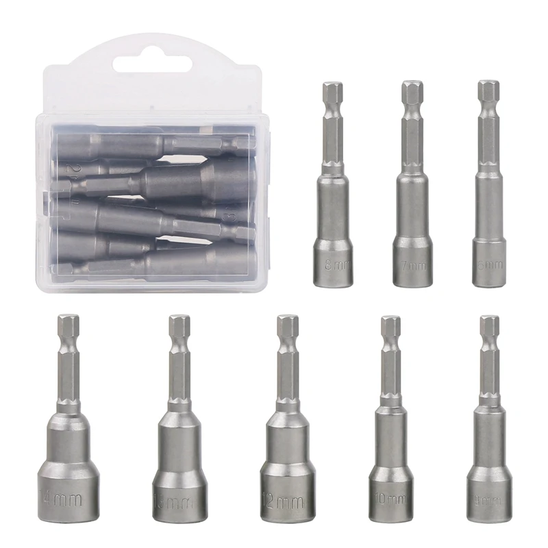 8Pcs/Set 6-14mm 6.35mm Hex Sockets Sleeve Nozzles Nut Driver Set Screwdriver Set Schroevendraaier Bits Tools Socket Wrenches