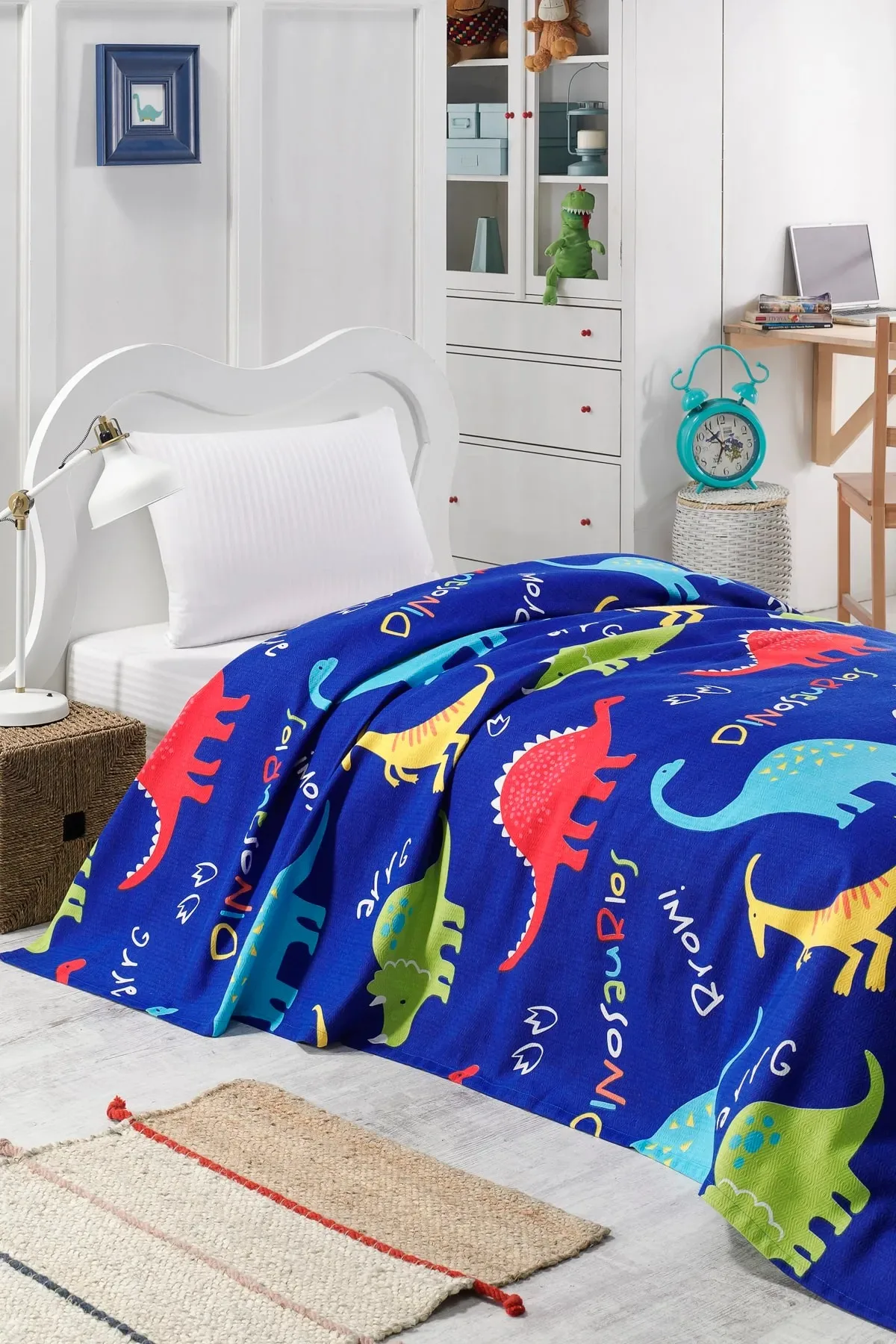 

Faiend Home Natural Pique Printed Single Dinosaur Blue, Enjoy Luxurious Comfort. Made of 100% Cotton Yarn.