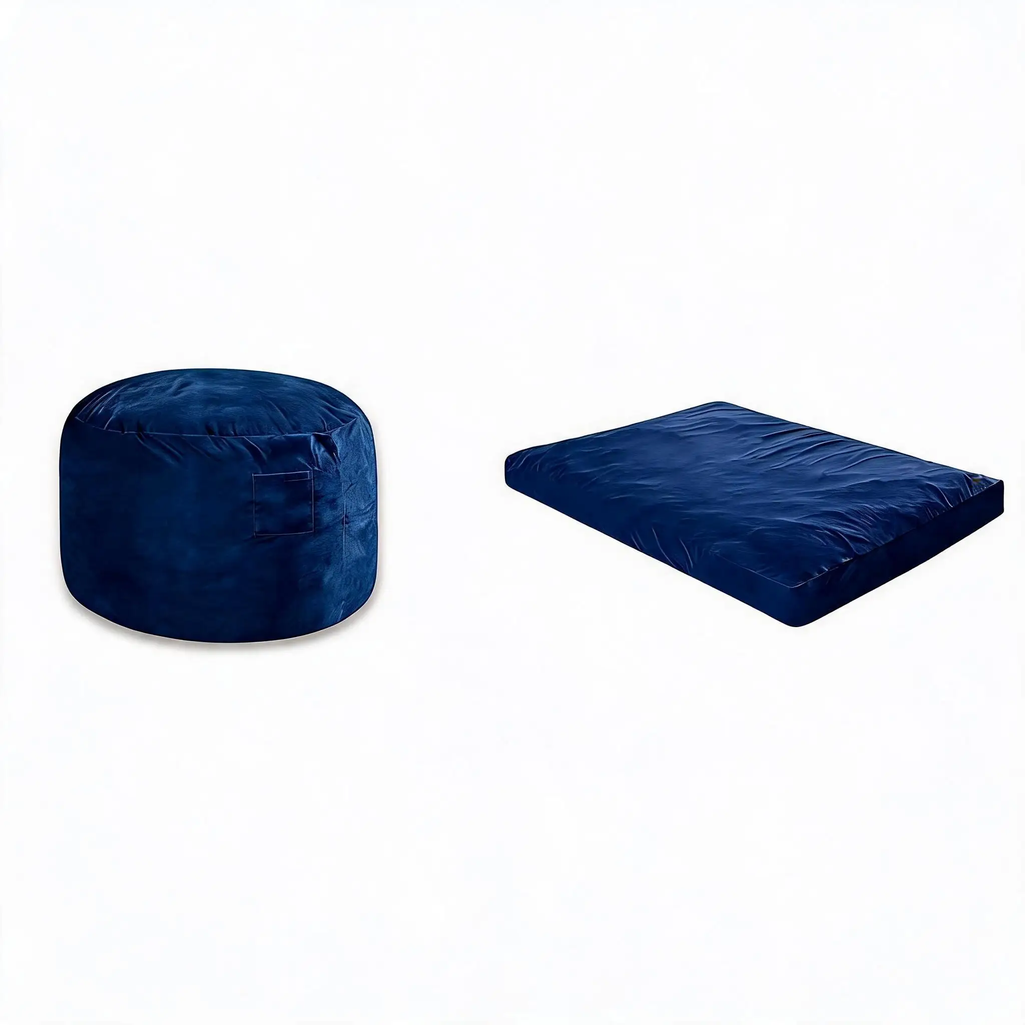 Fauteuil pouf en mousse à mémoire de forme et velours bleu 112x1x56cm pour salon - En solde
