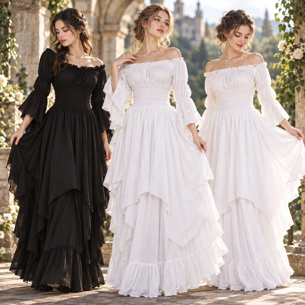 Ruched Midi Waist Gown Princess Cut Gothic with Off Shoulder Neckline Princess Silhouette Ball Gown Sweet Fresh Maxi Length