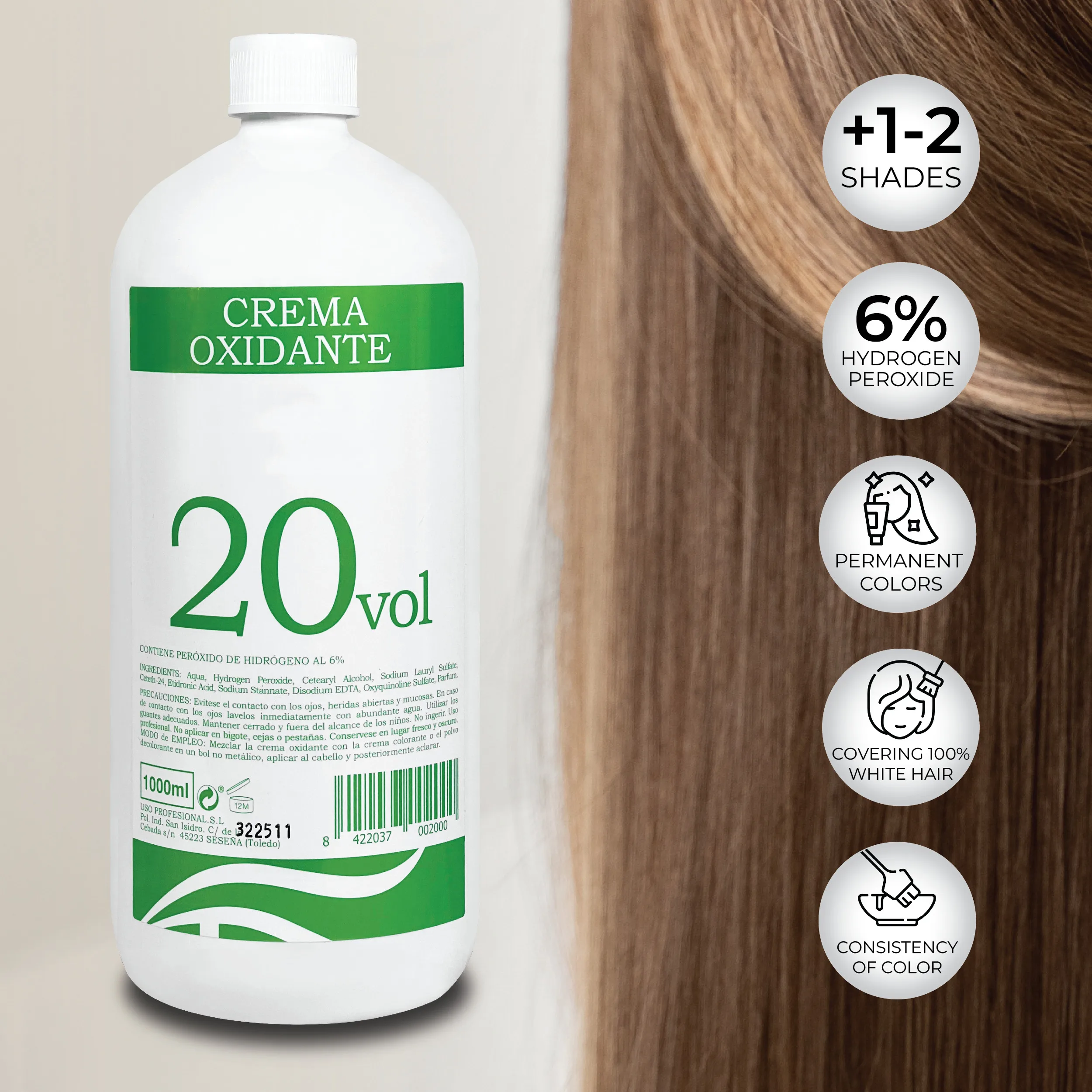 20 Vol (6%) oxygenated cream for 1000 ml dyes | Professional hair decoloring