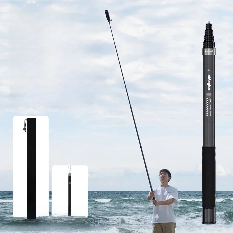 aMagisn 3m Niewidoczny Kijek do Selfie, Włókno Węglowe, Rozkładany Monopod 118" do Gopro Max DJI 360 Insta360 X4 Air X5 X6 Akcesoria — zdjęcie produktu 7