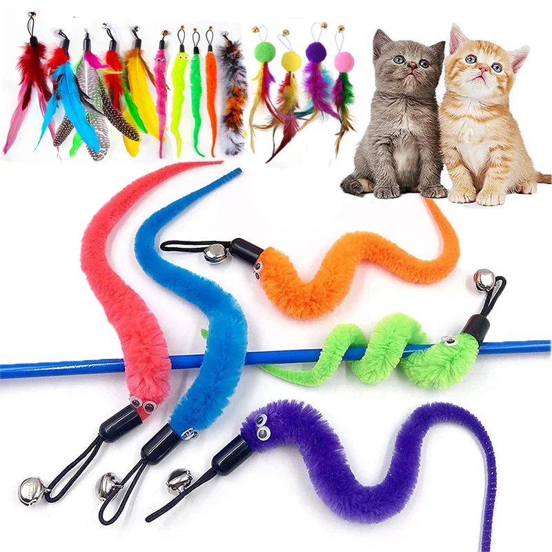 Accessoires de jouet en plumes de chat, faux jouet de ver de souris avec cloche, jouets pour chaton, recharge interactive de remplacement, balle en mousse, entraînement