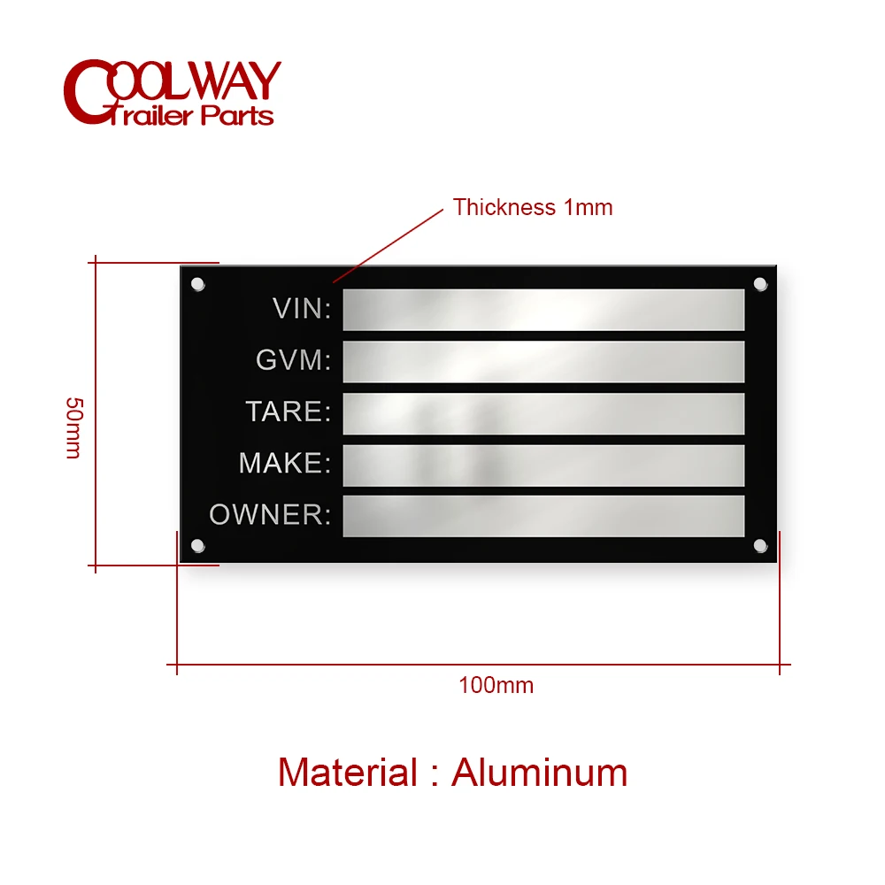 Blank or Engraved Aluminum Vehicle Serial Number ID Tag Trailer Weight Plate GVM TARE MAKE OWNER VIN Chassic RV Camper Parts