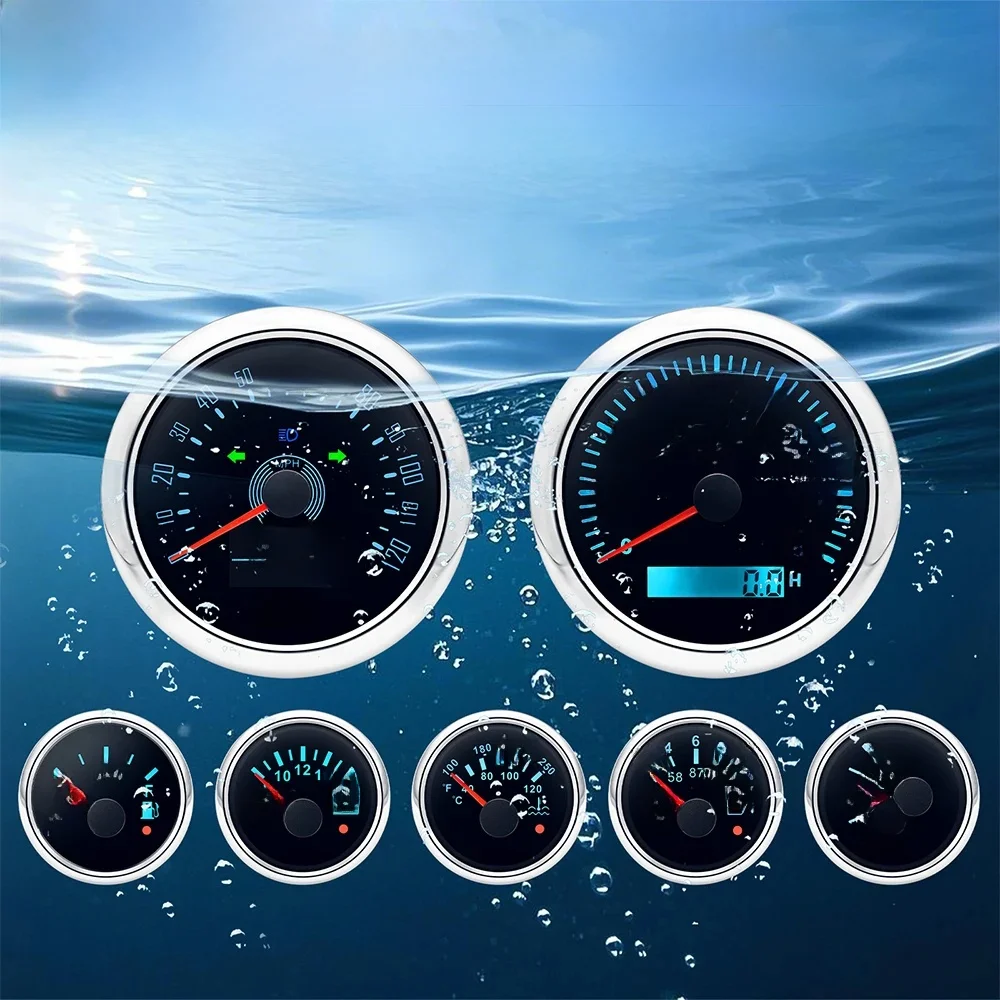 7-meters set digitale GPS snelheidsmeter toerenteller watertemperatuur oliedruk brandstofmeter voltmeter trimmeter voor marine boot auto - afbeelding 2