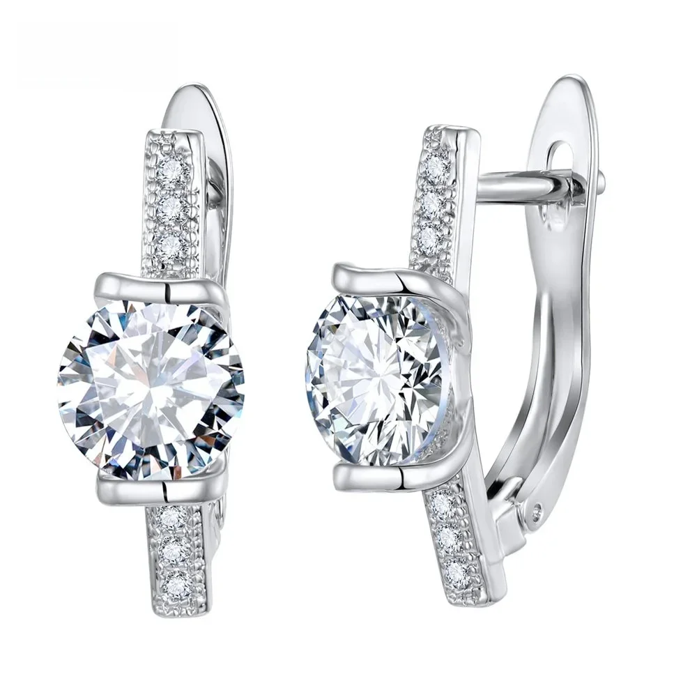 Moda proste 925 Sterling Silver Cubic cyrkon kolczyki w kształcie obręczy dla kobiet dziewczyna osobowość Rhinestone kolczyki biżuteria prezent — zdjęcie 2