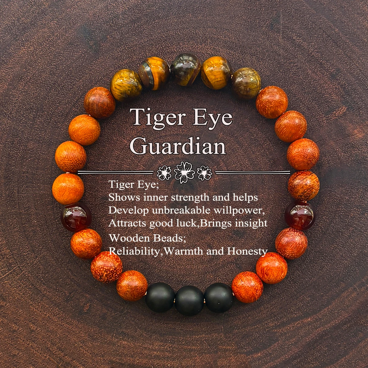 1pc/protection bracelet with natural tiger eye stone and wooden beads handmade bracelet for men and women to wear symbolize weal