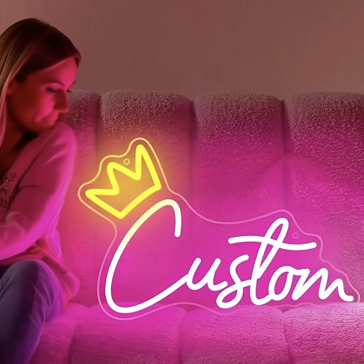 Halibusol Personalized LED Neon Sign - Text/Name & Crown - Single-Color Wall Suitable for Room Decor, Wedding, Birthday, Party view 2