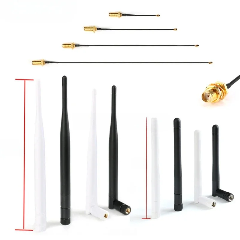 2 pièces/1 jeu d'antenne WiFi 2.4GHz 3dbi 6dbi broches SMA + câble adaptateur IPEX vers trou SMA U.FL 5/8/10/15/20 CM noir blanc pour PCI nouveau