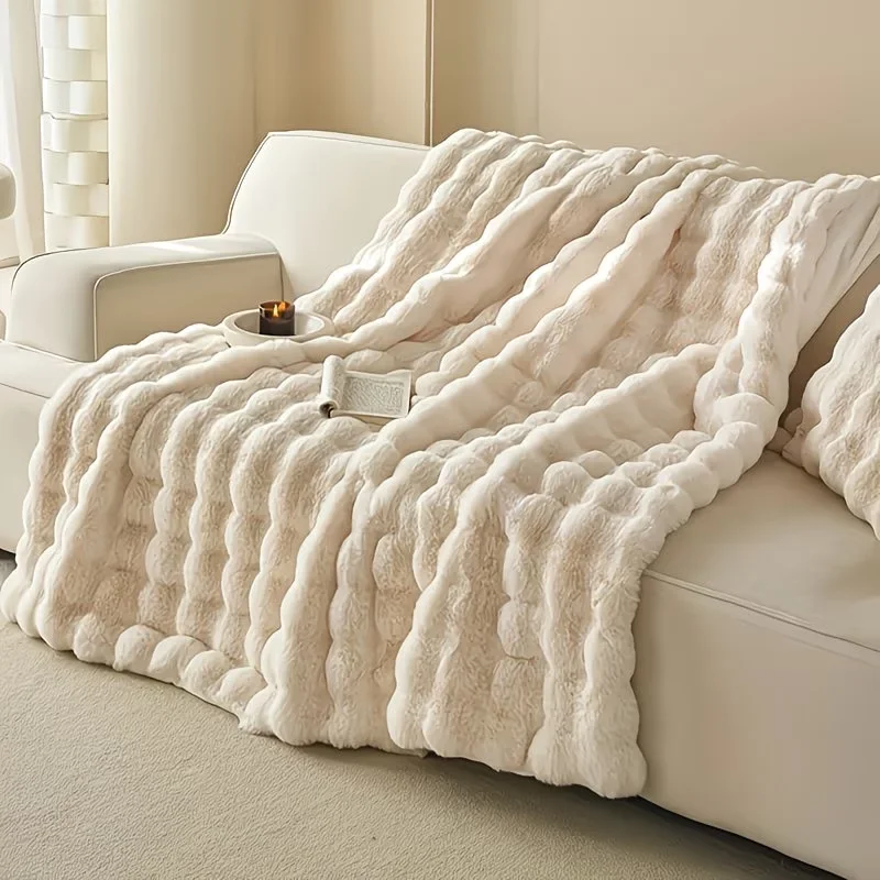 Soft Cozy Faux Fur Rabbit Blanket, Warm Thick for Bed Sofa Office, Elegant Home Decor, Perfect Gift, Durable and Versatile
