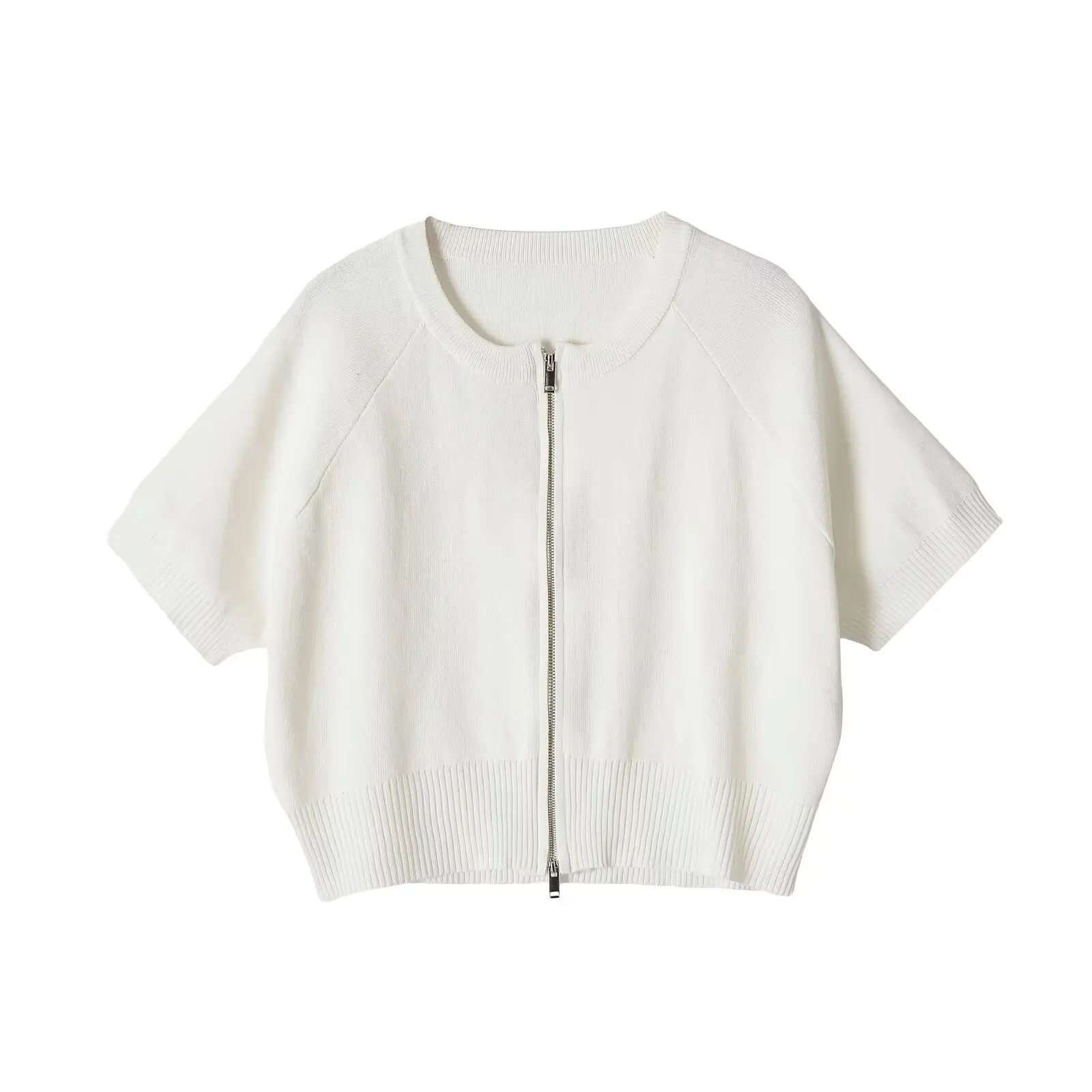 Chic Solid Knitted Shirt Women Sexy Two Way Zip Sweaters Short Sleeve Crop Tank Tops Casual Streetwear Outwear Blouse 2026