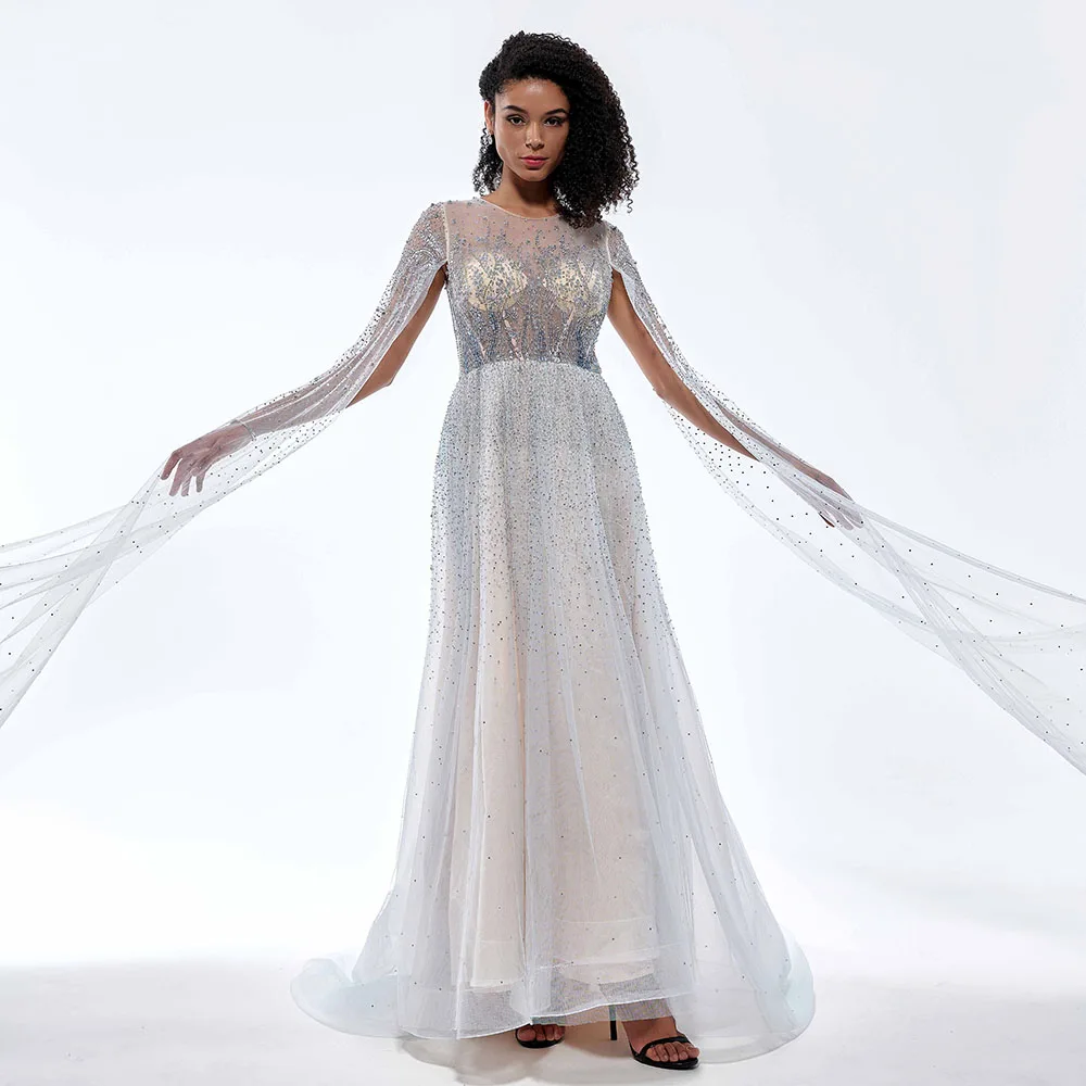 Luxury Sexy A Line Long Sleeve Illusion Beadings Prom Dresses for Women Evening Dresses Weddding Party Gown vestidos para mujer