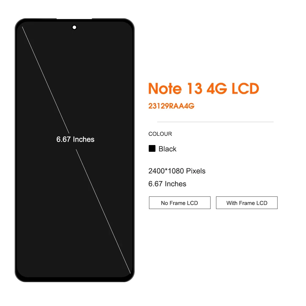 Écran AMOLED d'origine XiaoMi Redmi note 13 4G 6.67 pouces avec cadre adaptateur d'écran tactile 23129RAA4G/23124RA7EO
