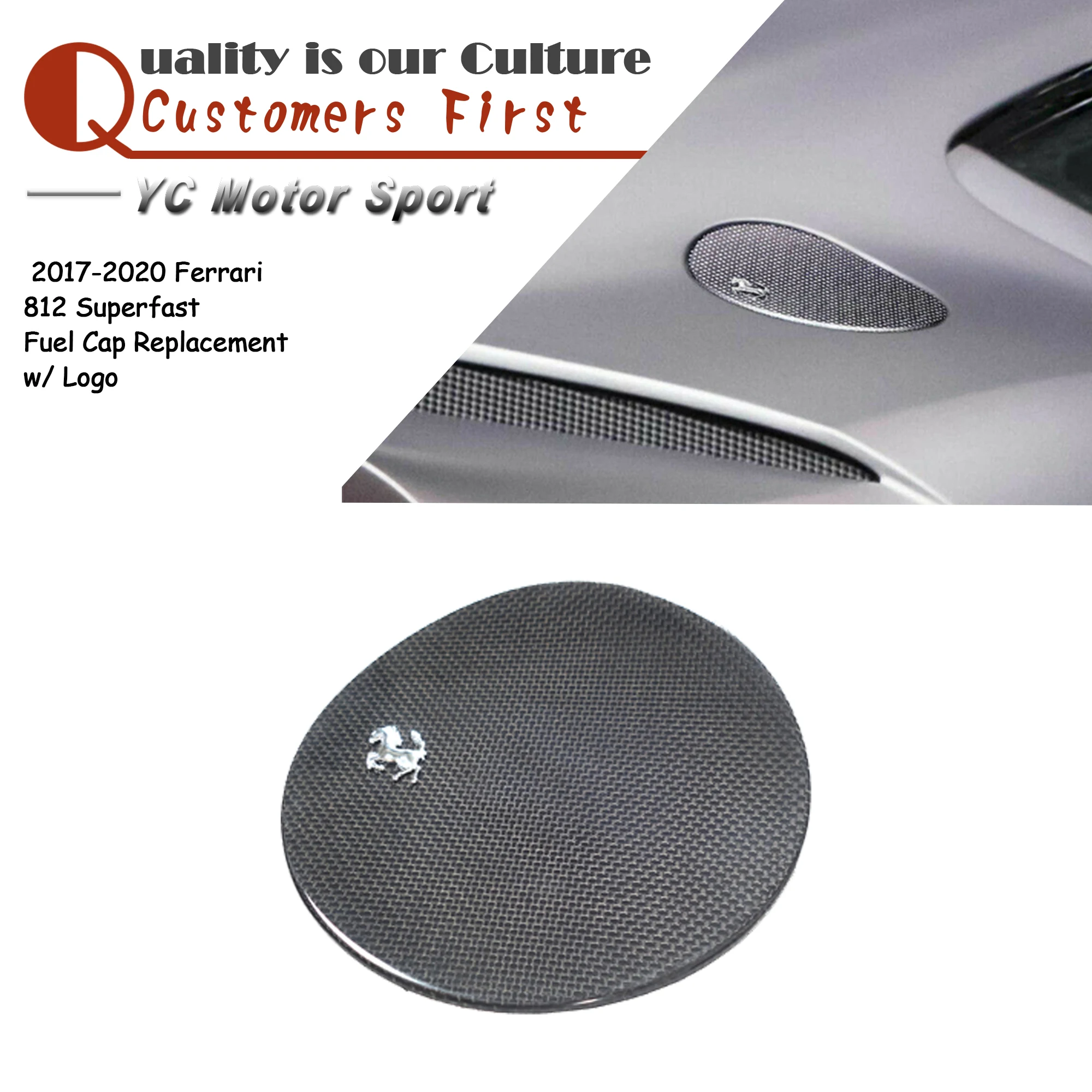 Car Accessories Dry Carbon Fiber Fuel Cap Replacement With Logo Fit For 2017-2020 Ferrari 812 Superfast Plain Carbon Weave