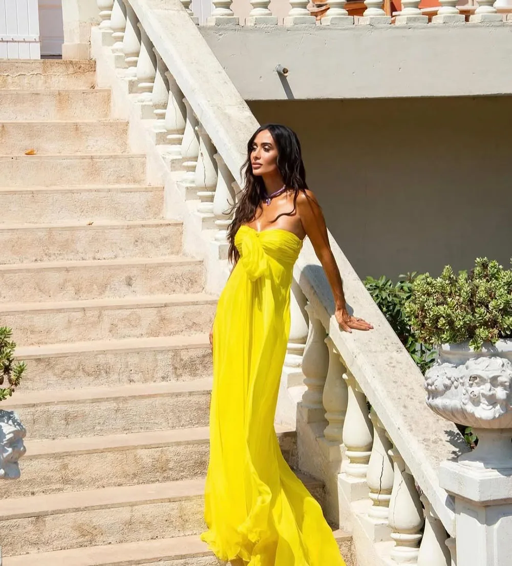 Msikoods Yellow Evening Dresses Chiffon Strapless Prom Dresses 2025 Wedding Guest Dress Elegant Gala Party Dress Customized