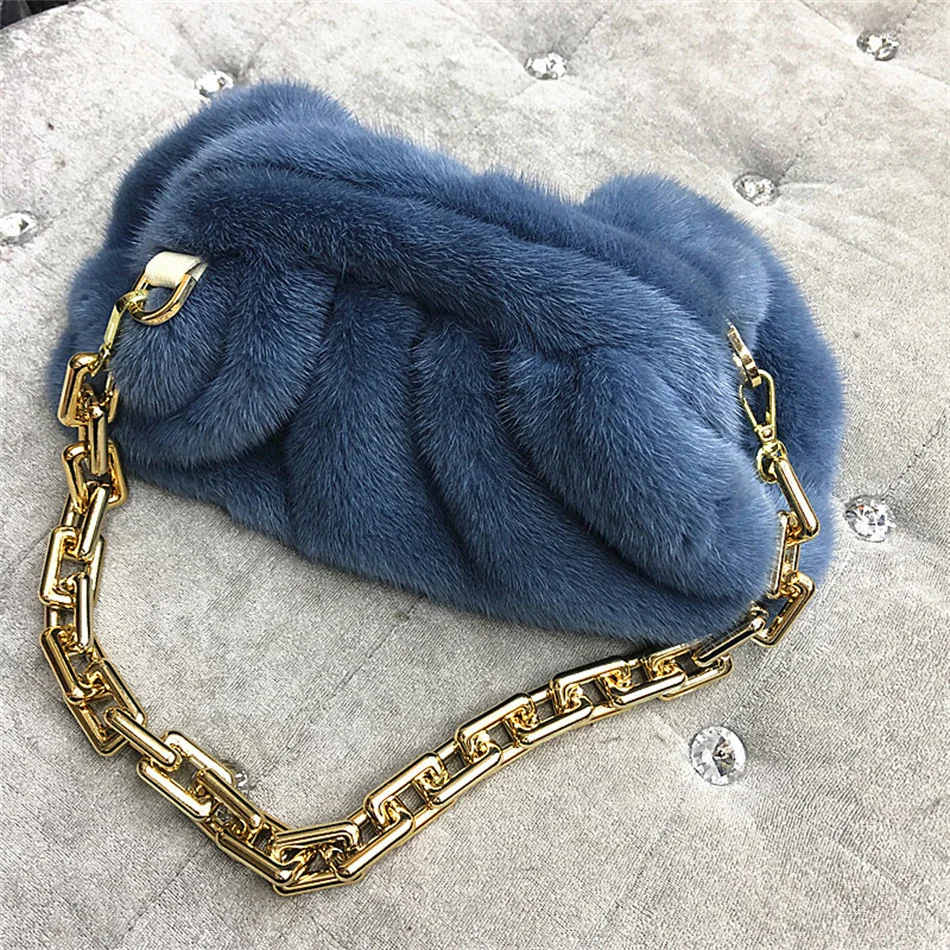 100% Real Fur Mink Bag Cloud Bag Women Designer Luxury Fur Bags For Women Clutch Bag Cloud Dumpling Bag