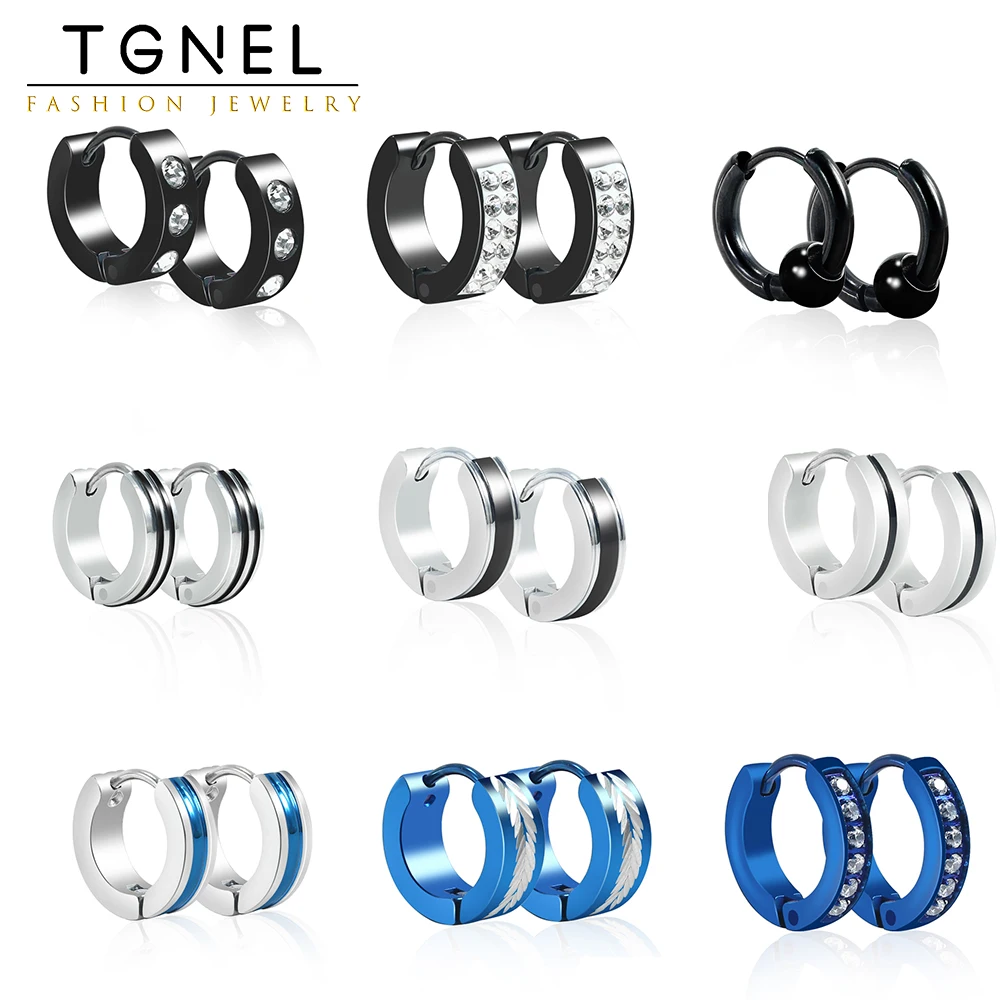 Blue Earrings Stainless Steel  for Men Women Zircon Punk Style Jewelry Accessories Black Vintage Sliver Hoop Sliver Color