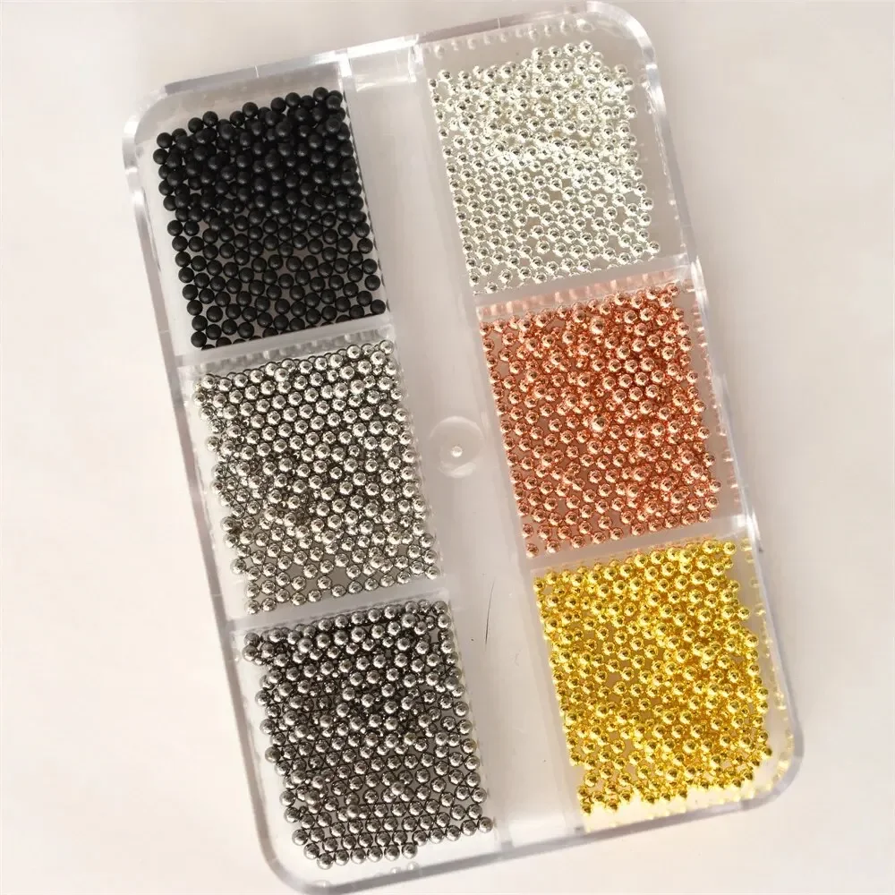 1 pudełko 0.8-3mm mieszane koraliki metalowe małe ozdoby do paznokci urok 3D złoto srebro stop kawior koraliki piłka DIY klejnot dostaw — zdjęcie 2