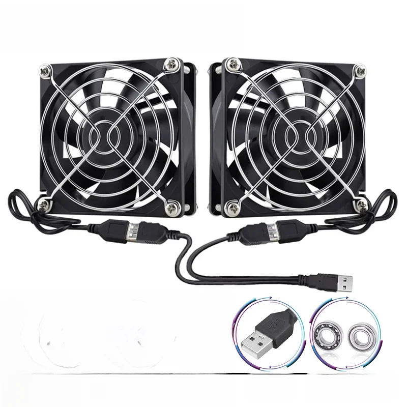GDSTIME USB Dual Fan 40mm 60mm 80mm 120mm 140mm 5V Aangedreven ventilator met 2-in-1 kabel & controller voor ontvanger DVR, ventilator bureaukoeling