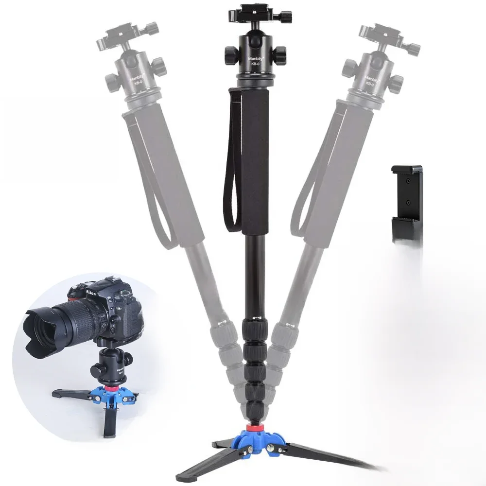Manbily A-666 profesjonalny przenośny podróżny aparat DSLR monopod stojak trójnóg KB-0 głowica kulowa M2 podstawa stojaka maksymalna wysokość 1,8 m — zdjęcie 2
