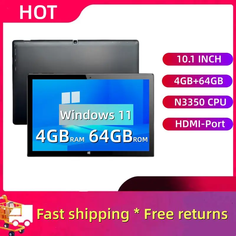 Windows 11 Tablet 10.1 INCH 4GB RAM 64GB ROM 64bit Intel Atom N3350 Quad Core Dual Camears 1920 x 1200 IPS Type-C USB 3.0 Port