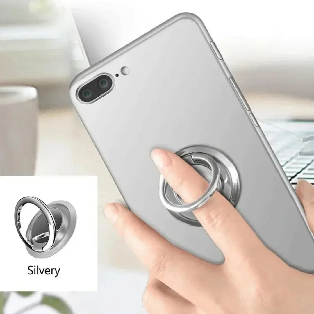 

Silver Magnetic Phone Ring Holder Grip, 360 Rotating Stand with Sticker Backing, Compatible with Wireless Charging for Most Phones