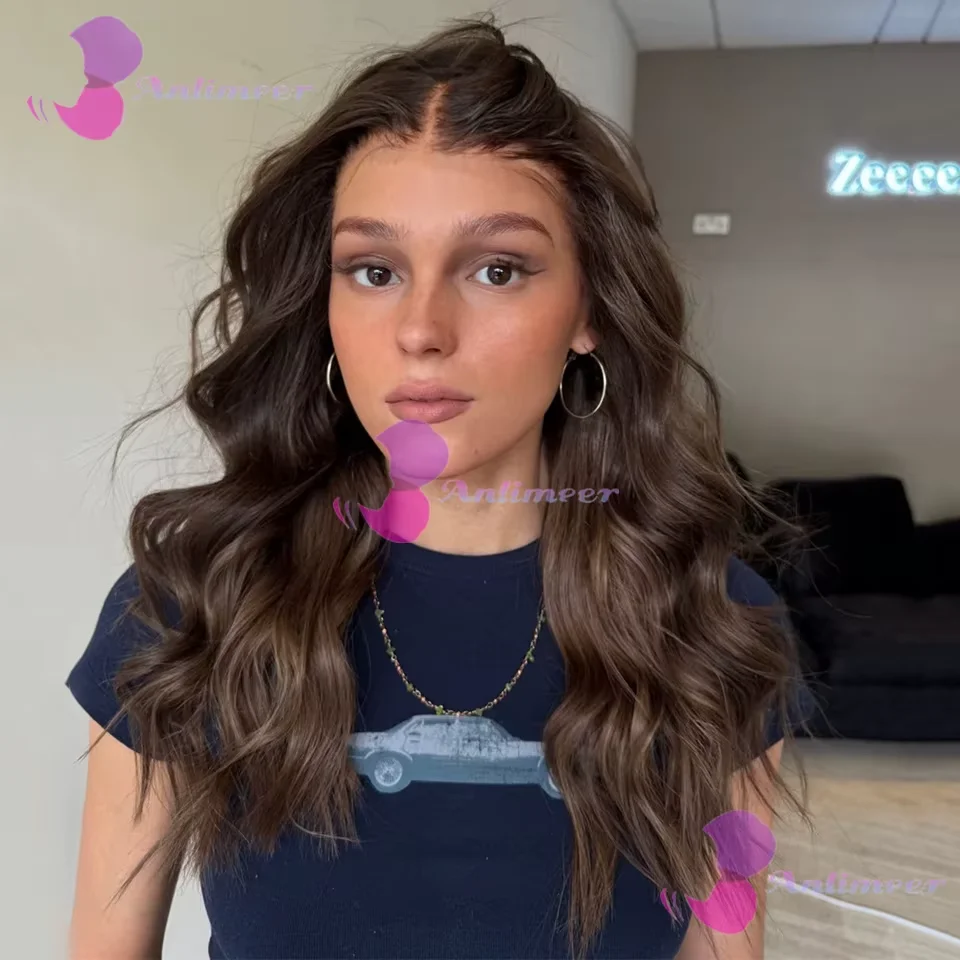 360/Full Lace Wigs Middle Part #2 Natural Dark Brown Natural Wavy Human Hair 5x5 Silk Top Closure Wigs With Bleached Knots