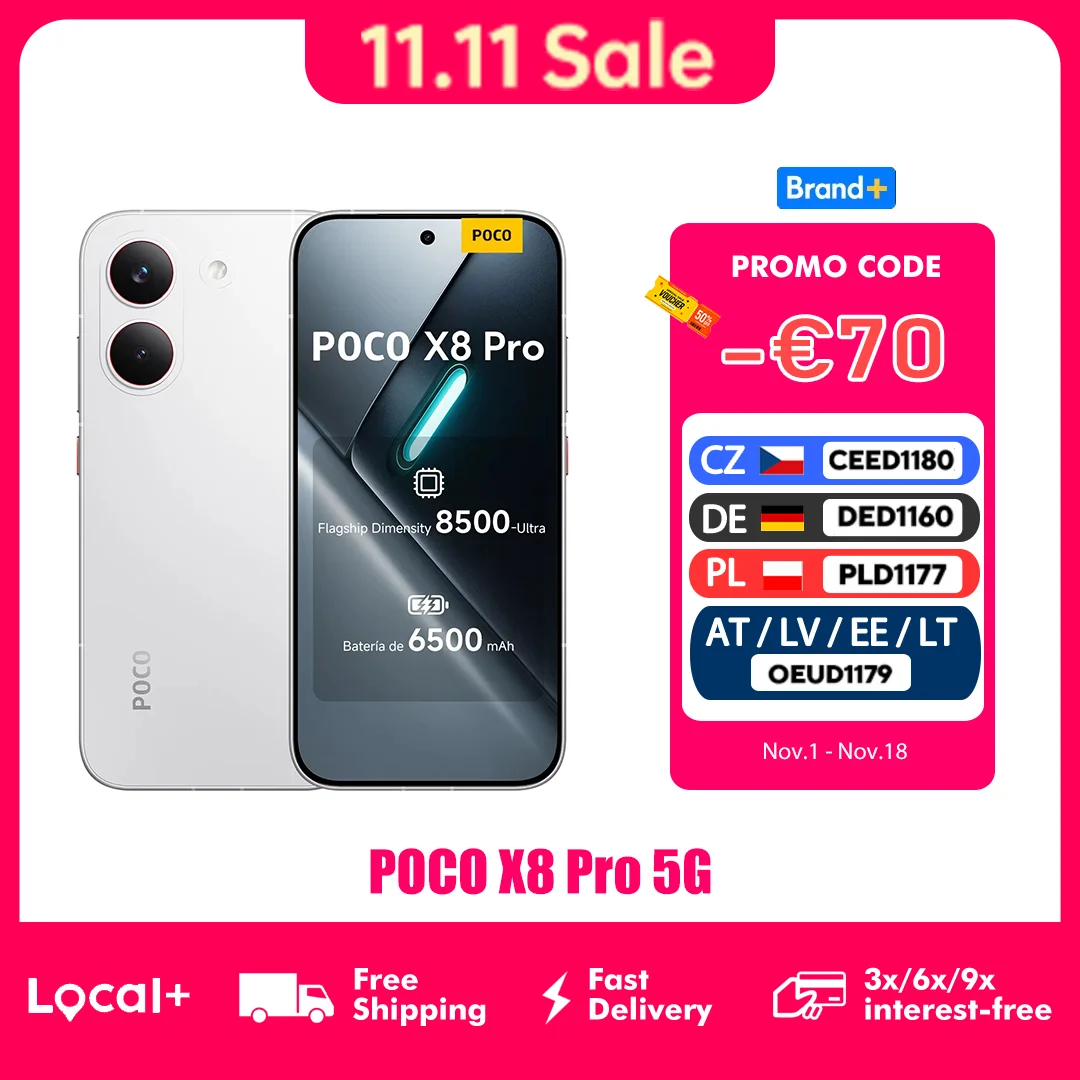 POCO X8 Pro 5G 8GB 256GB 12GB 512GB NFC okostelefon Dimensity 8500-Ultra 6500mAh akkumulátorral