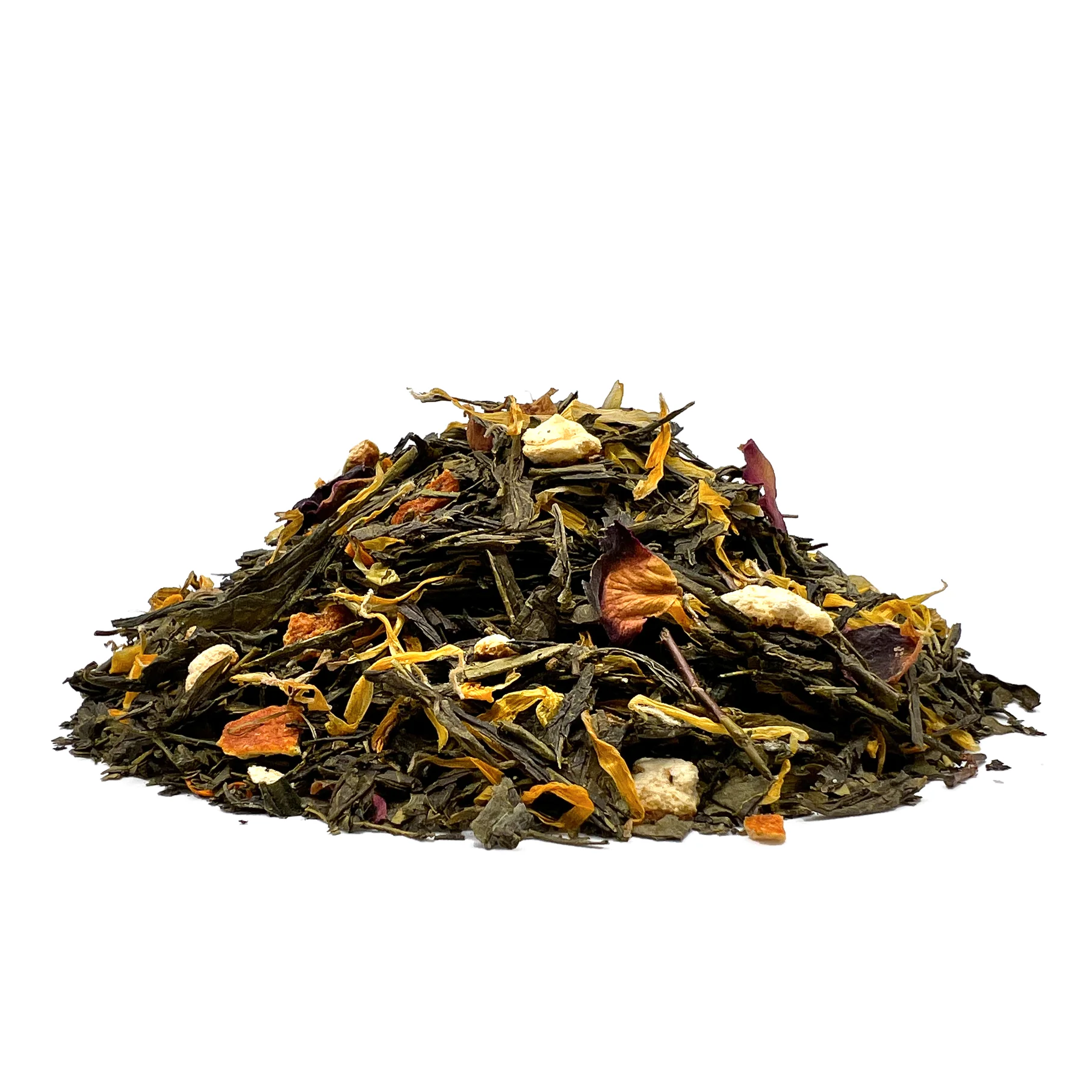 Té Verde Kombucha, Espirulina, Caléndula, Naranja y Rosas. 100 gramos en hoja suelta. 50 tazas de infusión. \